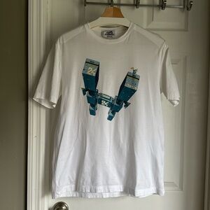 Hermes Men’s T-Shirt Odyssee Blanc w/ Blue Design Cotton size S